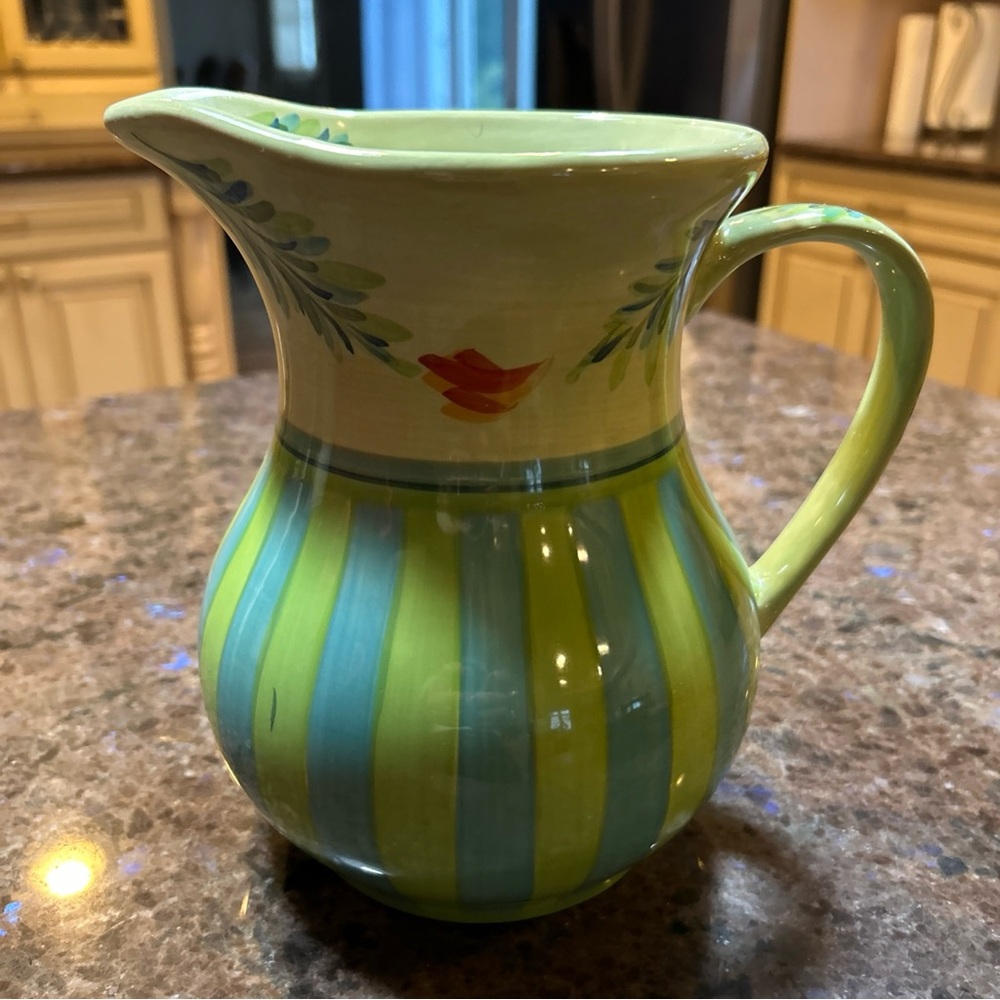 Colorful Striped Ceramic Pitcher by Gail Pittman